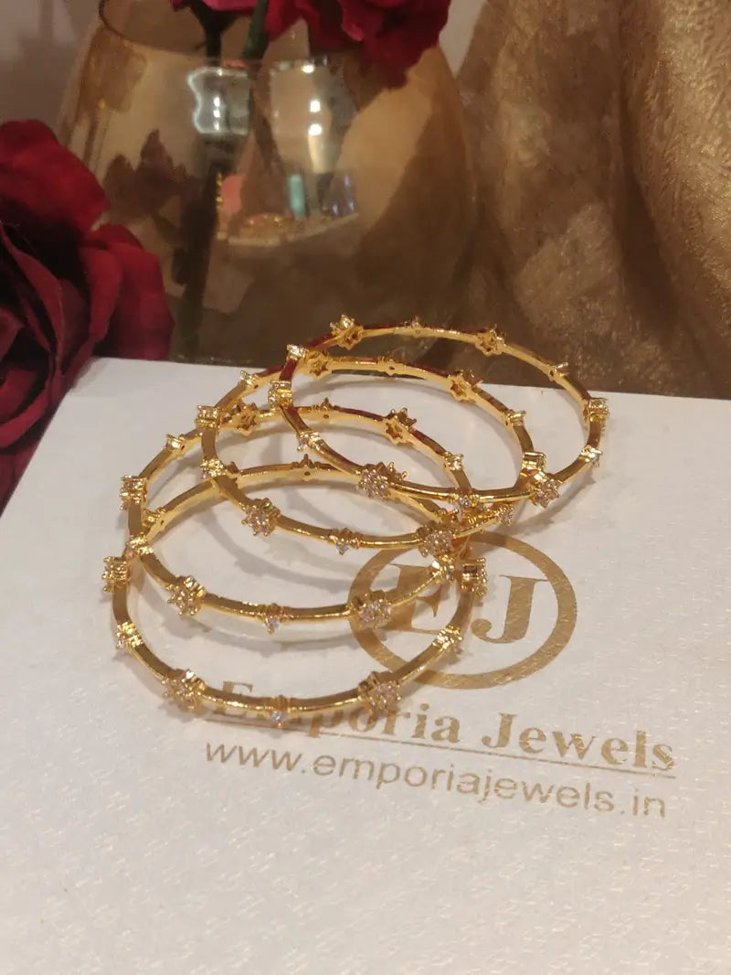 Premium floral design gold plated brass bangles set