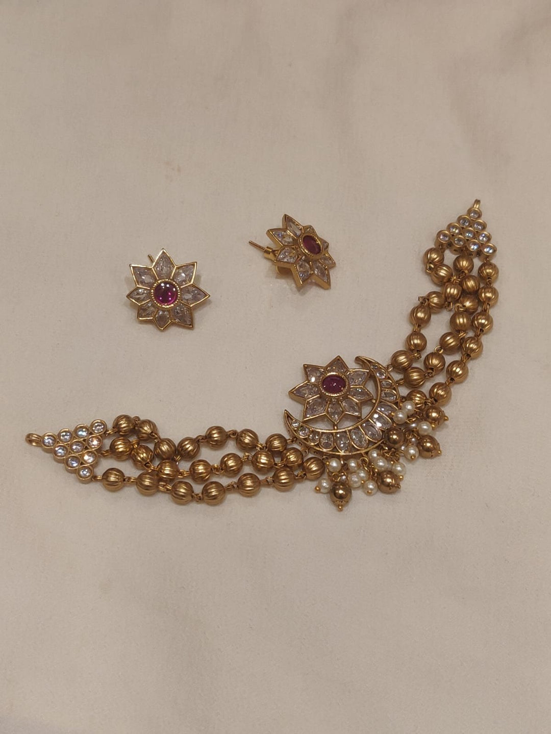 Stunning Moon Design Gold Beads Handcrafted Choker