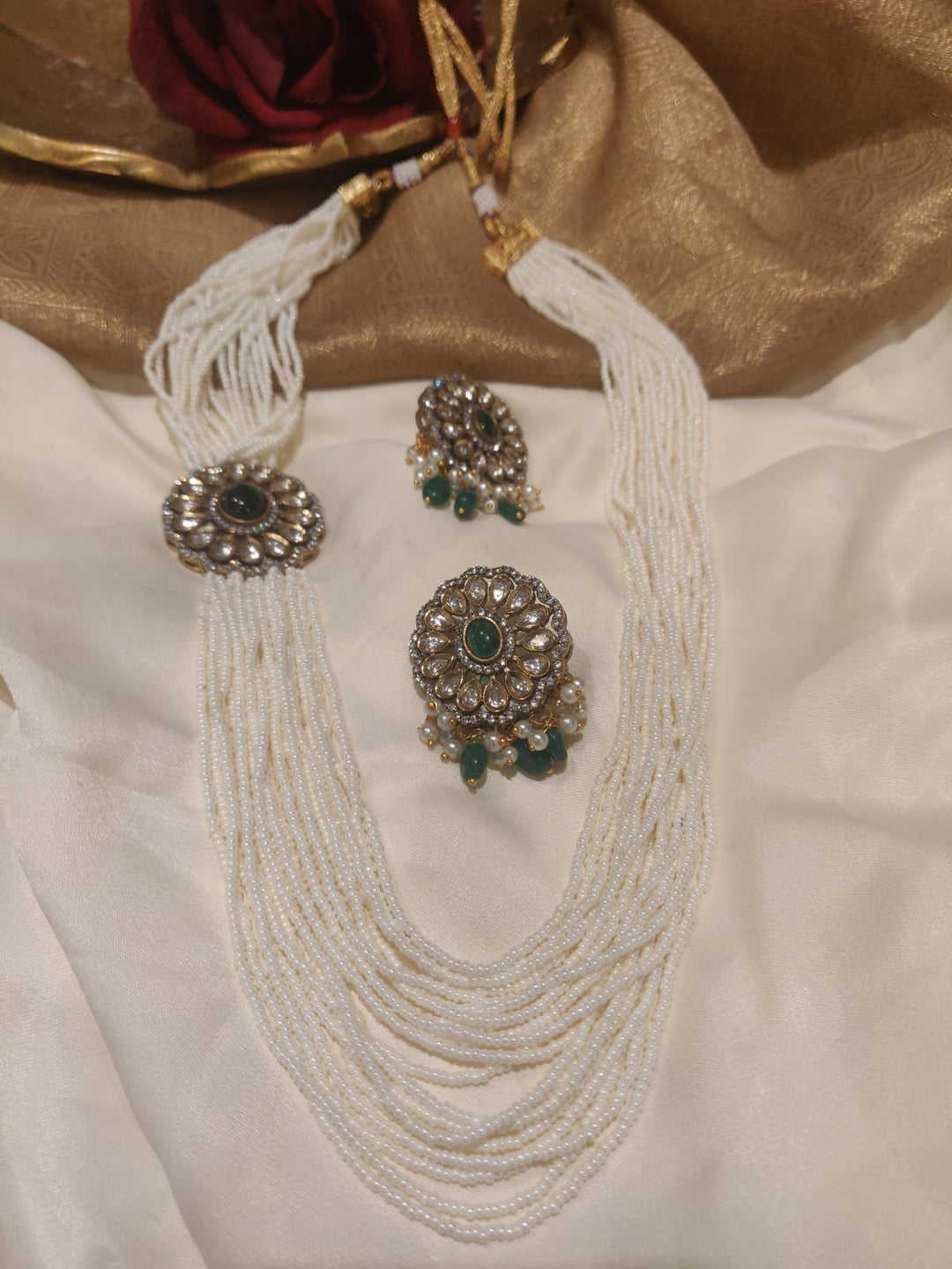 Classic Handcrafted Green Stone Kundan Pendant Styled Maharani Haar