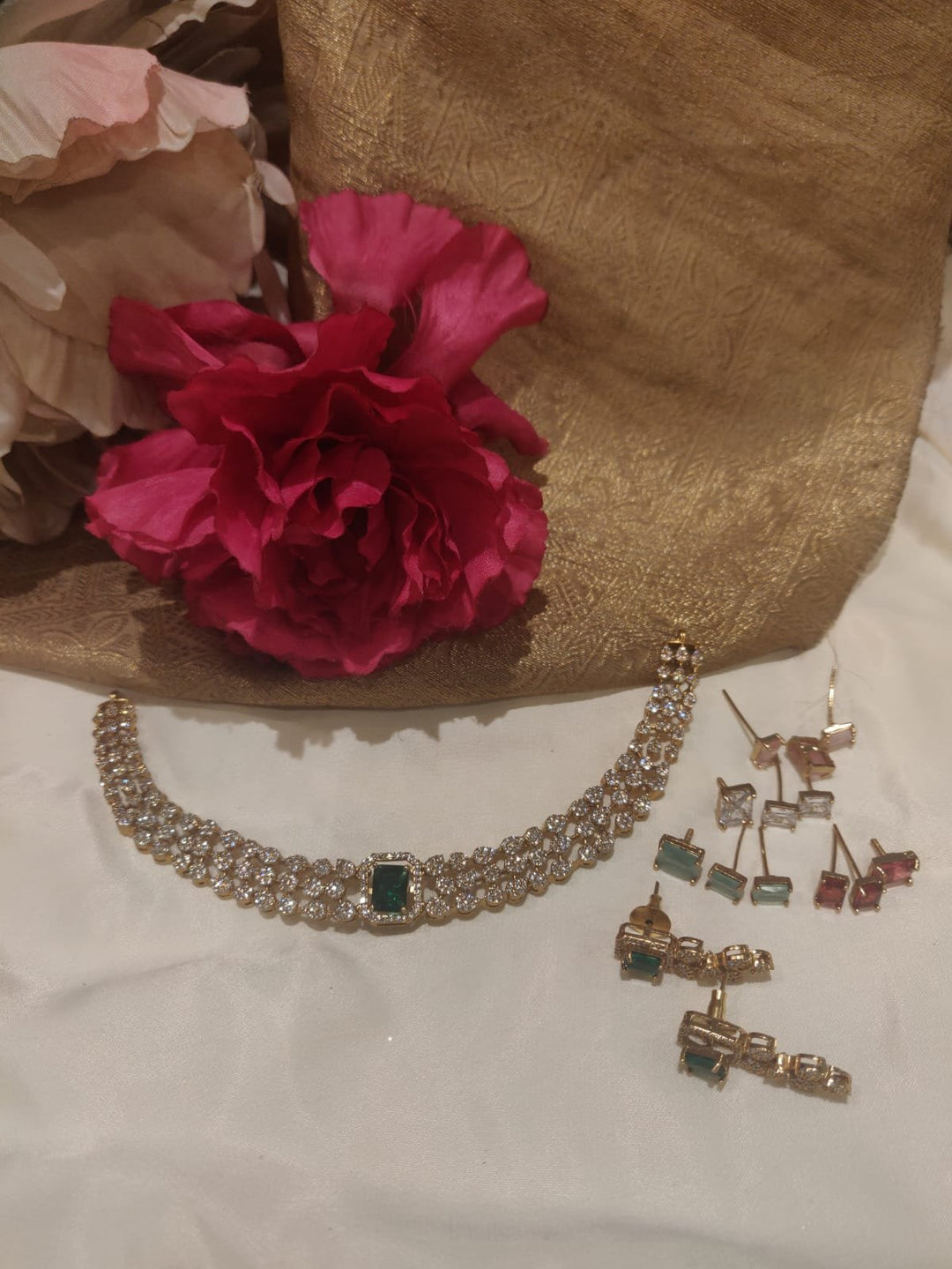Brilliant Cuban design with ad stone changeable stone choker necklace