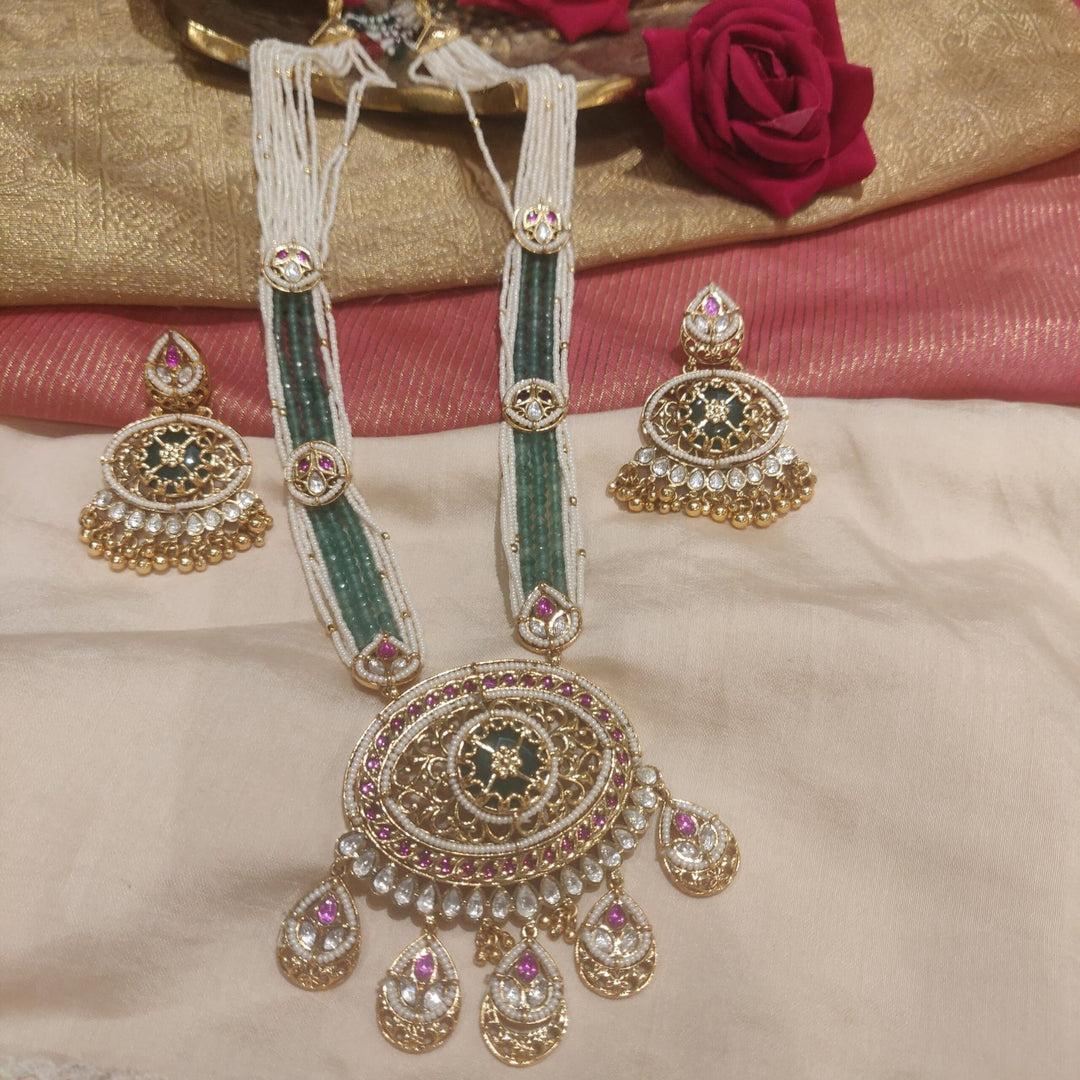 Lustrous one eye design with ad stone Moti and green Moti bridal Haar necklace