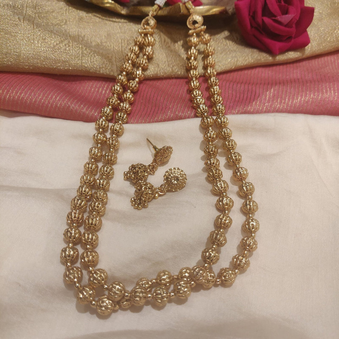 Dazzling 2-layer golden Ladoo bridal Haar necklace