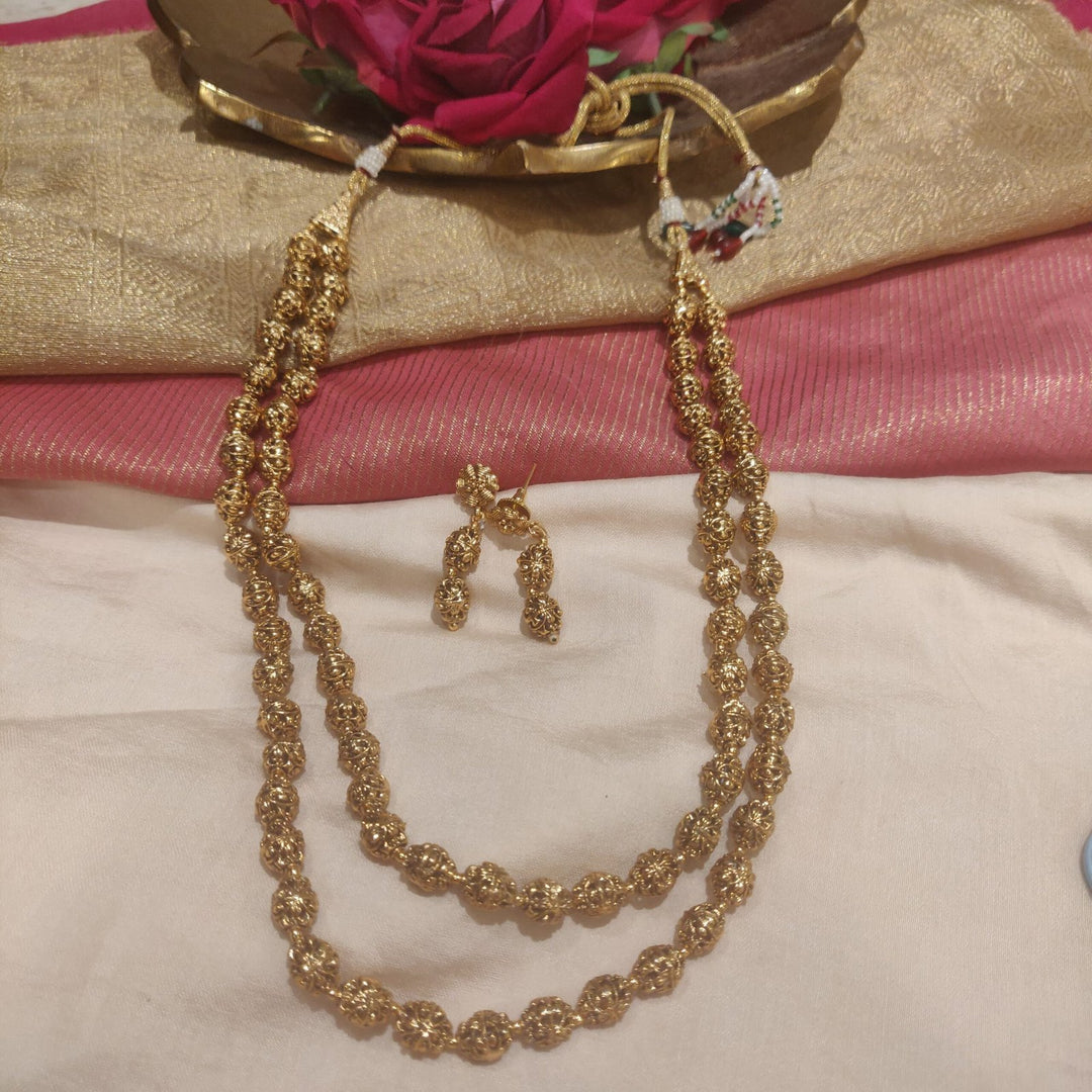 Sparkling 2-layer golden Moti bridal Haar necklace
