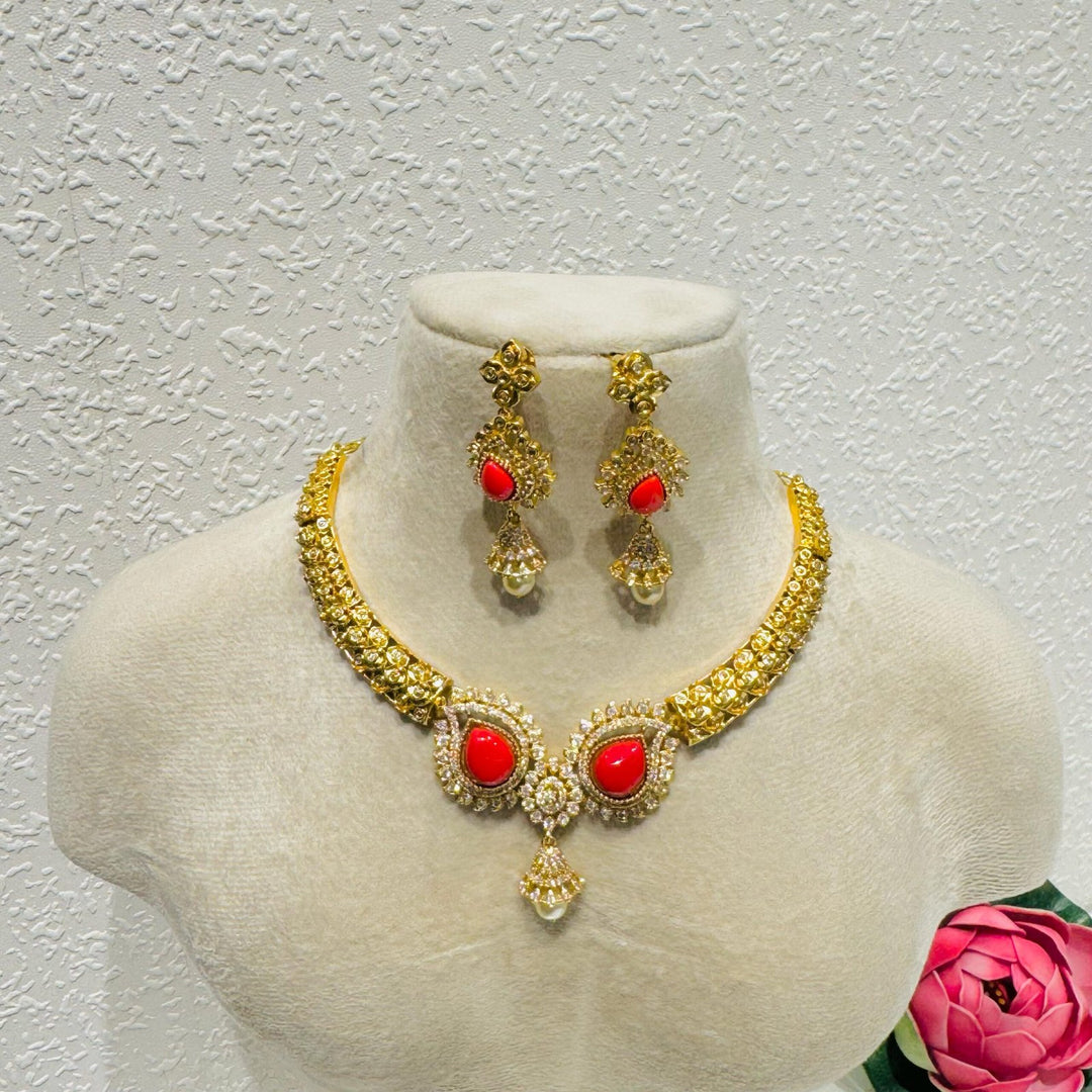 Floral orange stone bridal choker