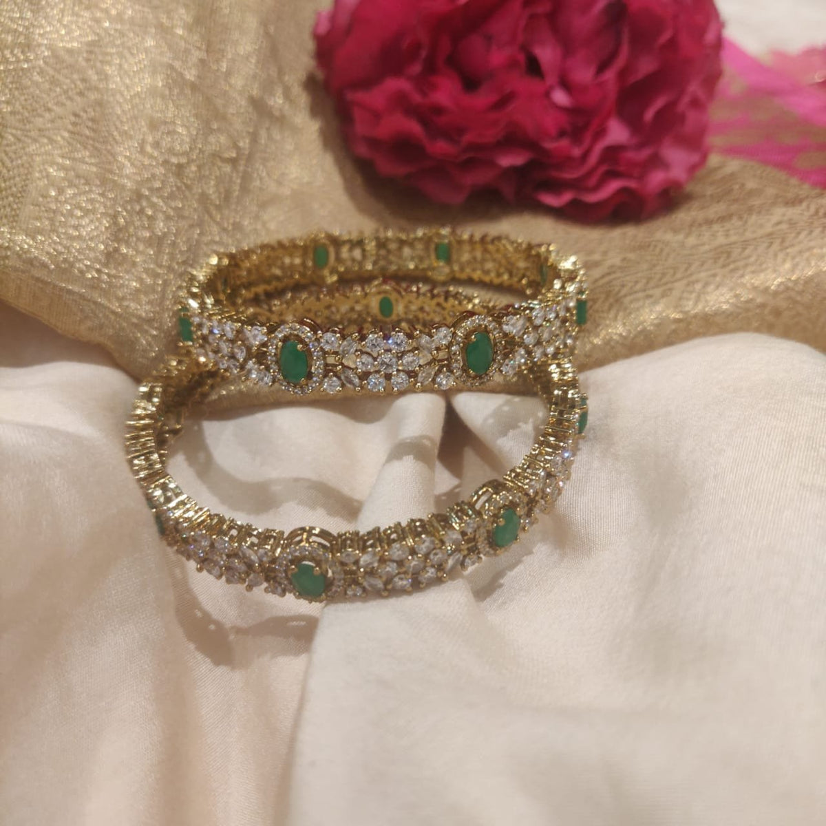 Green ad stone golden bangles