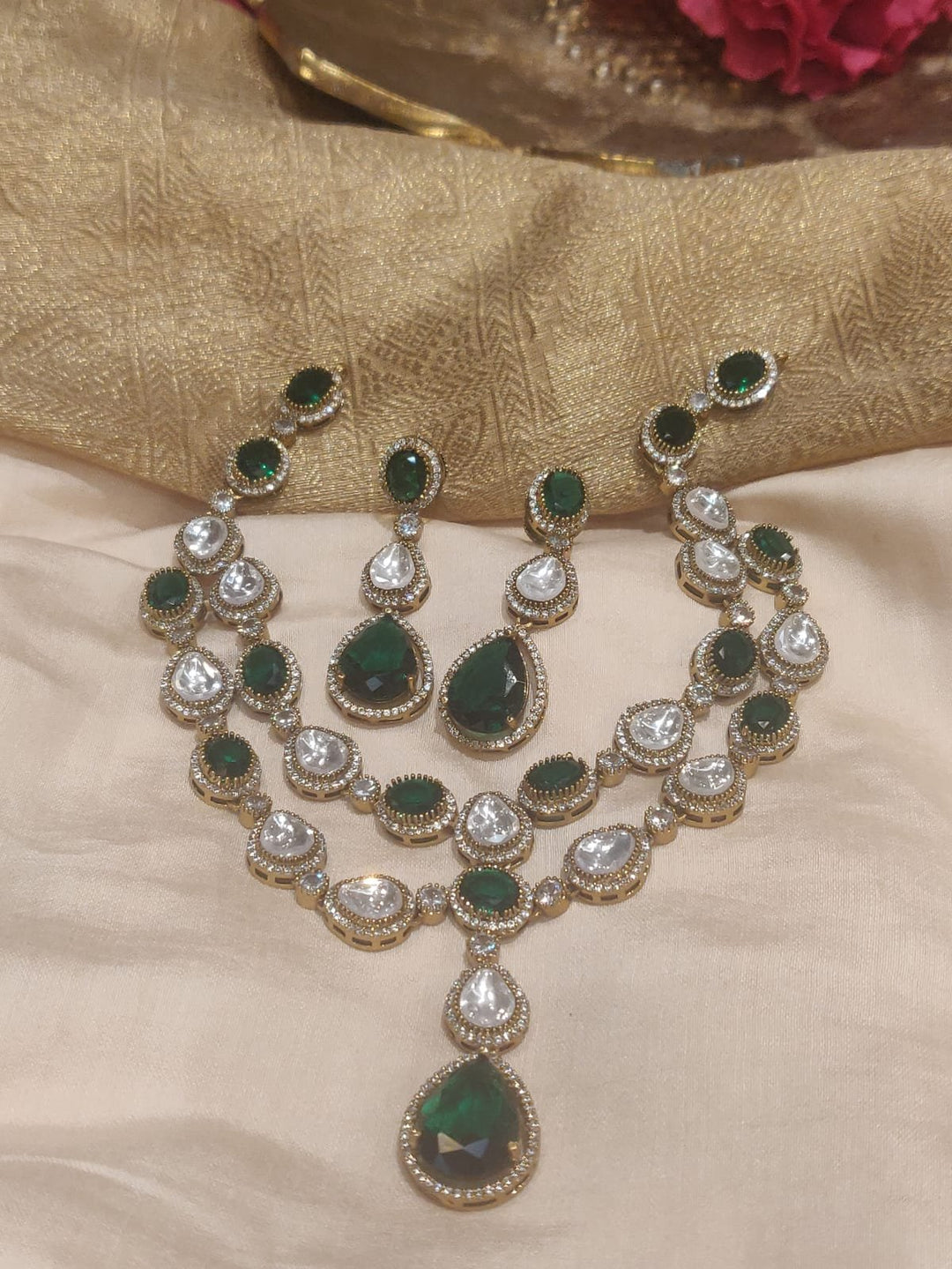Pink Stone AD 2 Layer Necklace