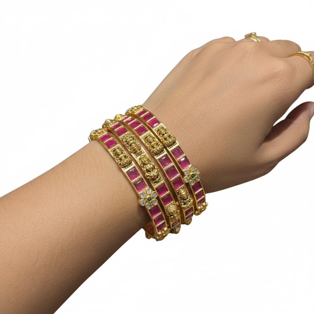 Enchanting ruby stone temple bangles set of 4