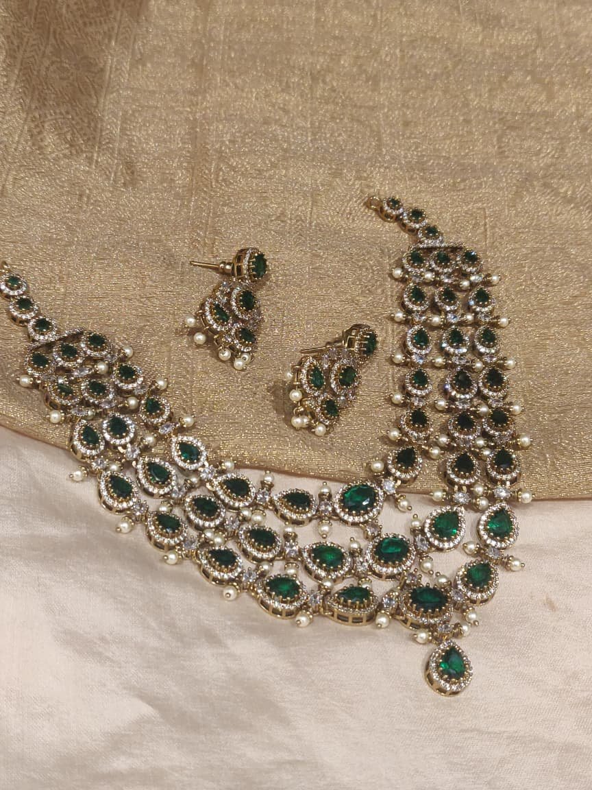 Green AD Stone 3 Layer Necklace
