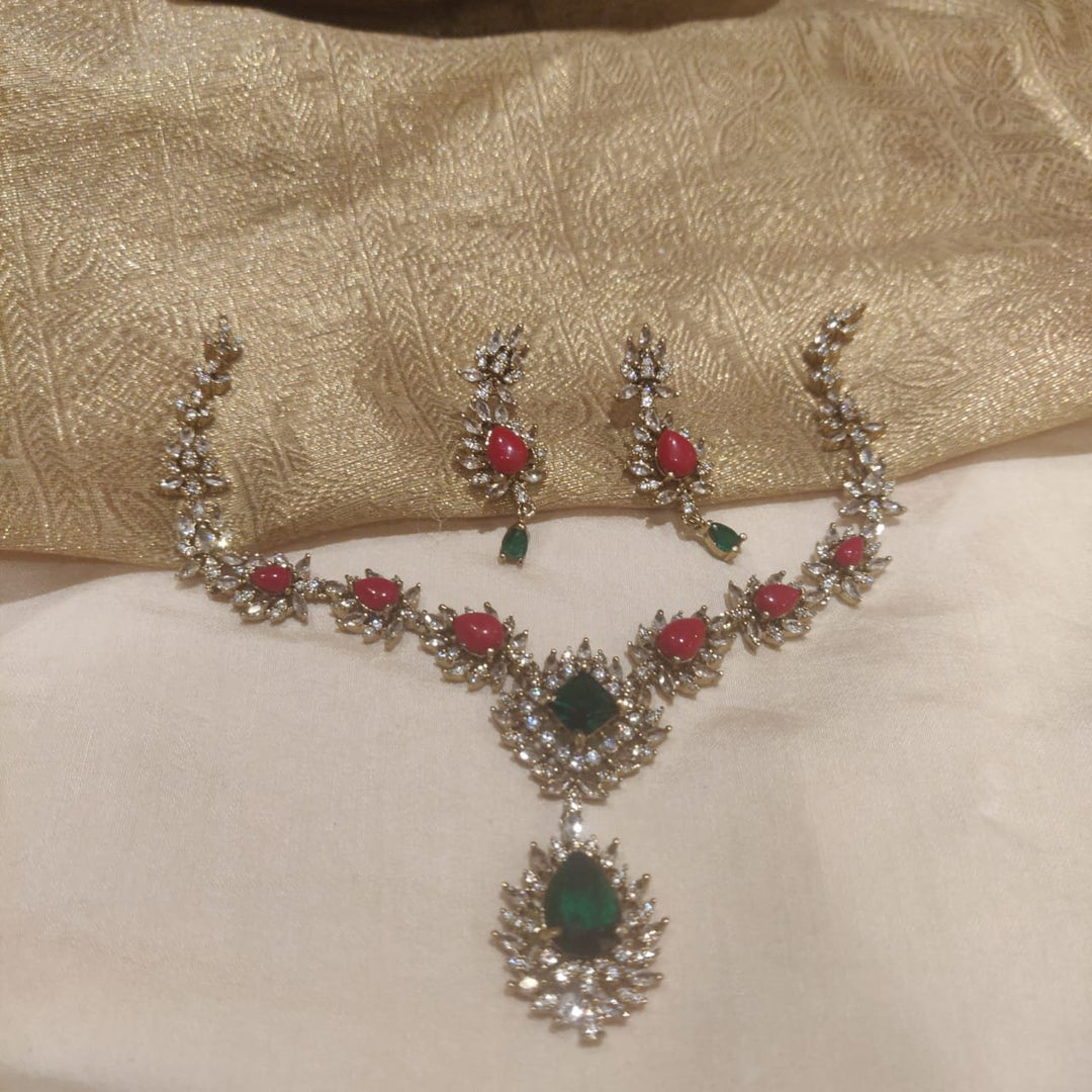 Floral Green AD Coral Stone Necklace