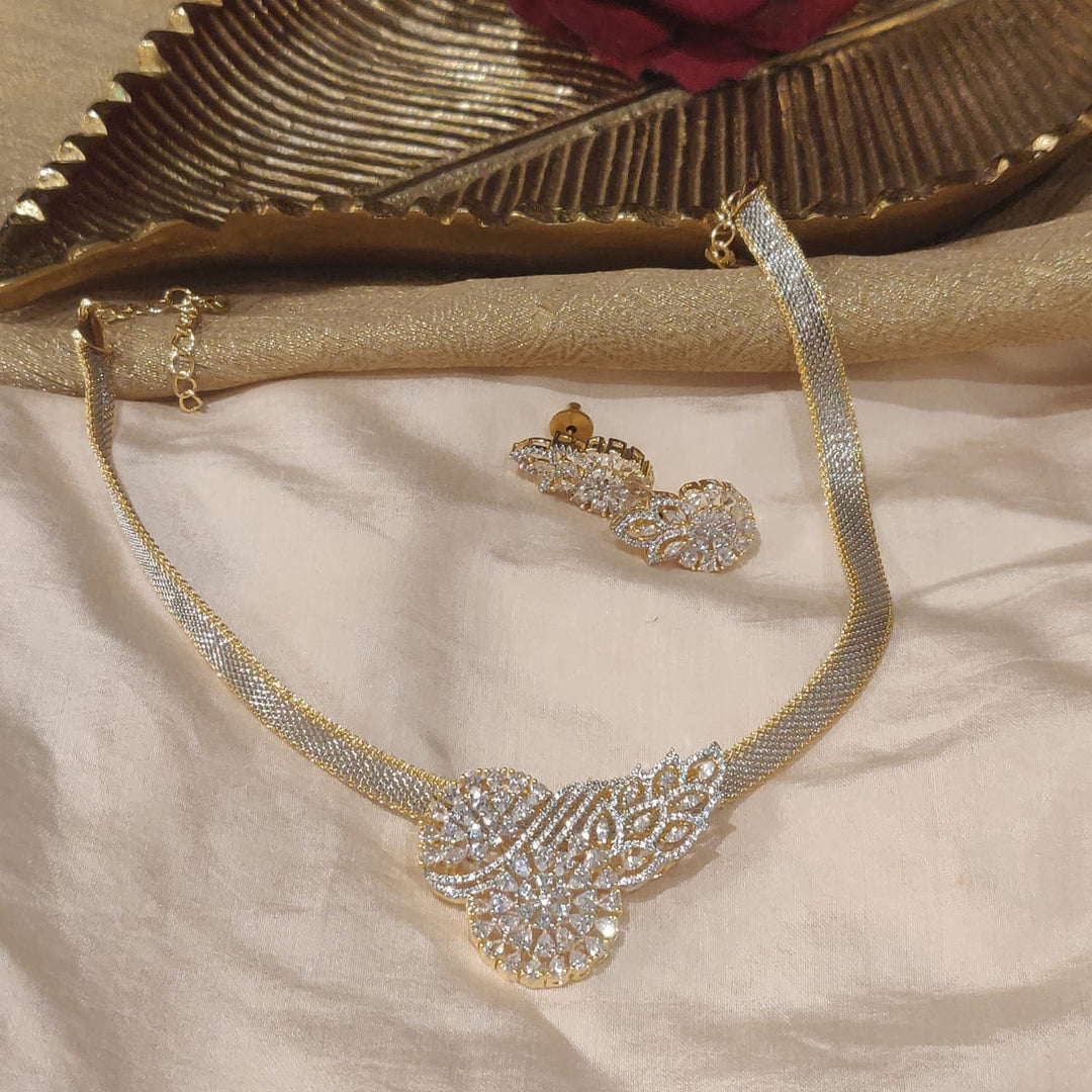 Golden CZ Chain with Floral Leafy Pendant