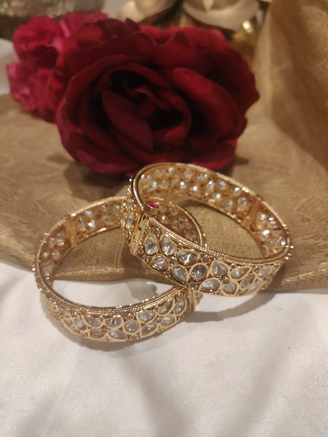 Premium White Stone Fitted Gold Plated Bangles