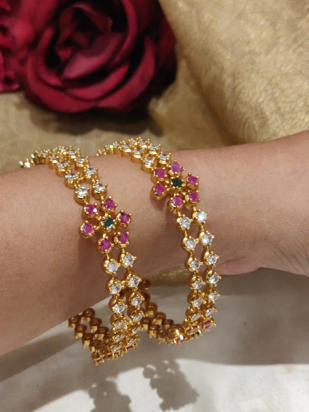 Premium Floral Ruby AD Stone Bangle Pair