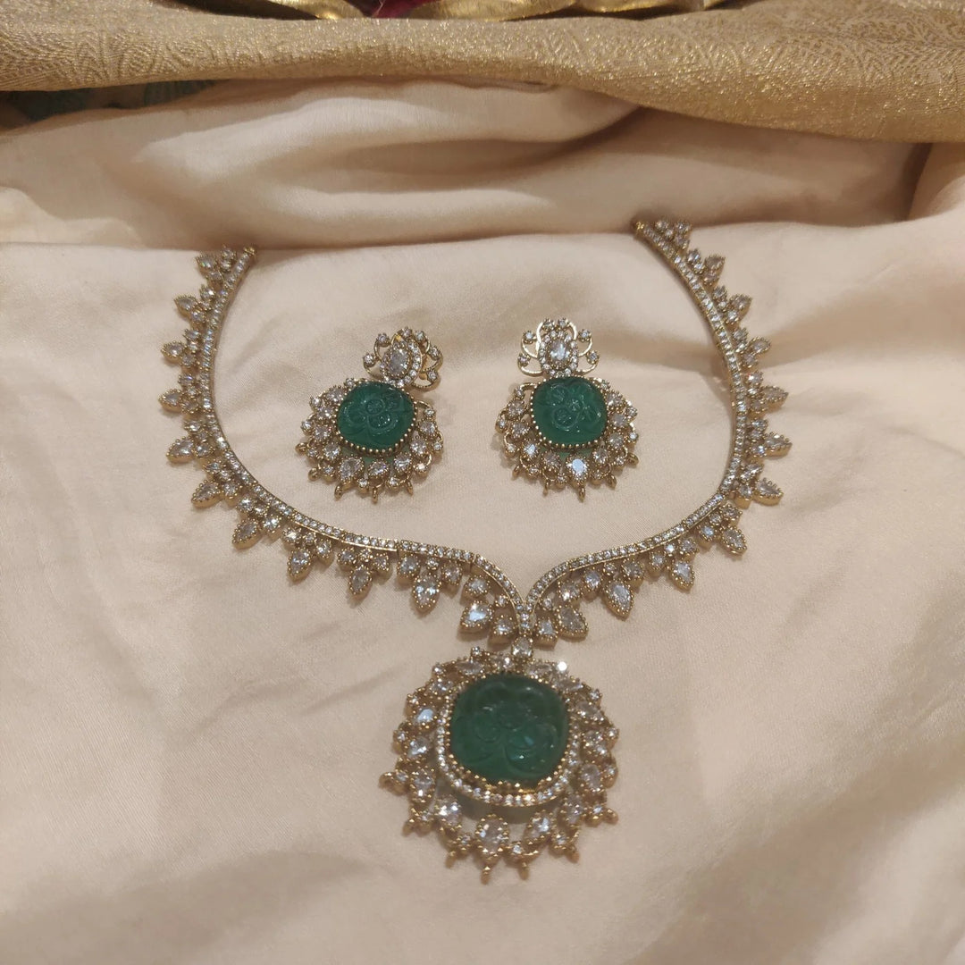 Inimitable Unique Regal Divine Mesmerizing emerald  stone and ad stone with golden choker necklace