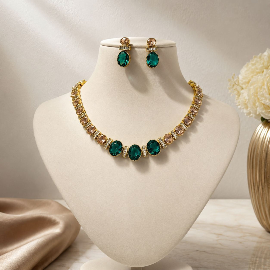 Emerald &amp; Rose Glow Necklace &amp; Earrings Set