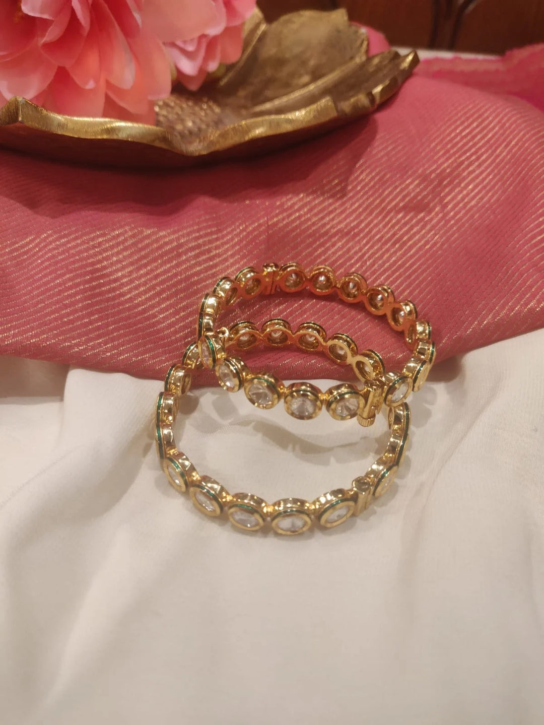 Alluring Round Kundan Crystal Bangles Set of 2