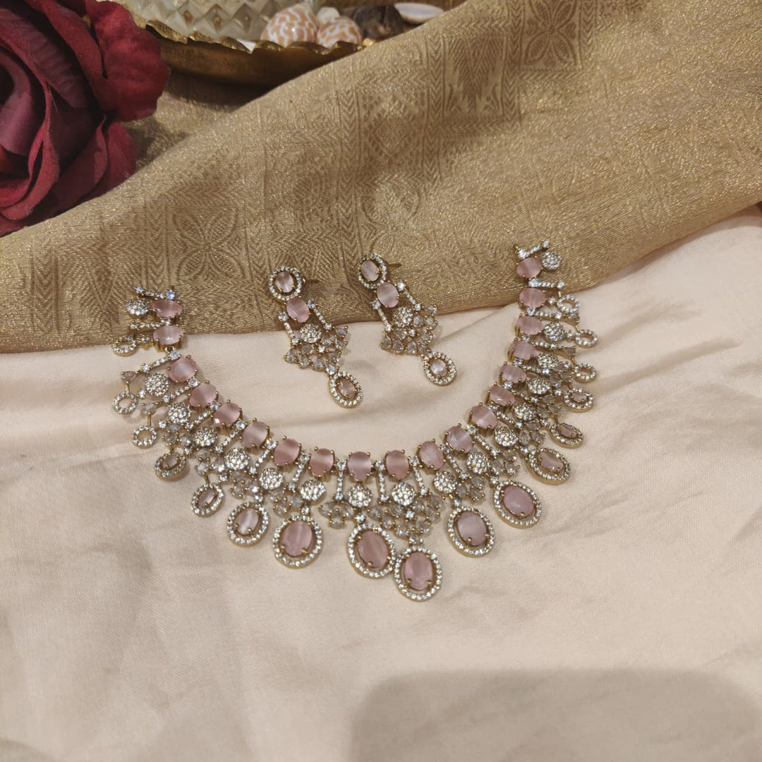Pink Ad Stone Floral Droplet Choker
