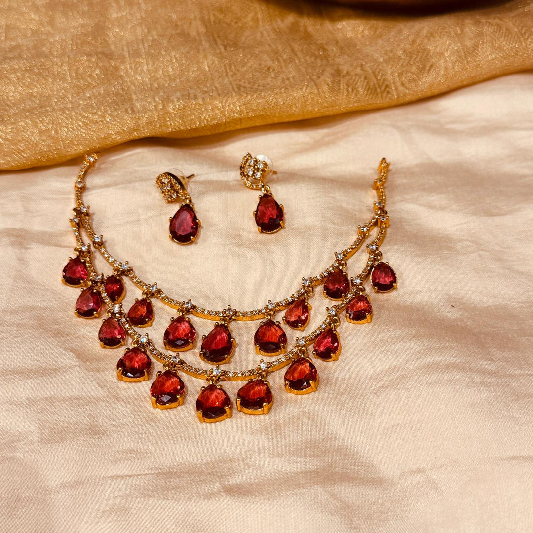 2 Layer Ruby AD Stone Necklace