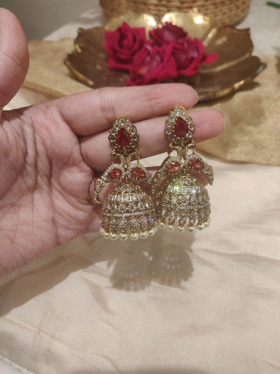 Dove red floral Jhumka