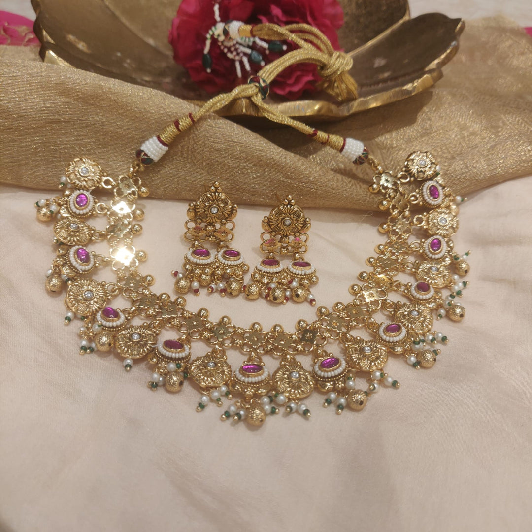 Golden Droplet Ruby Stone Bridal Choker