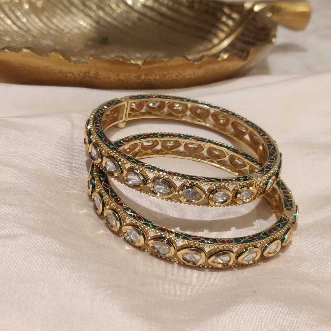 Royal Emerald & Crystal Kada Bangles