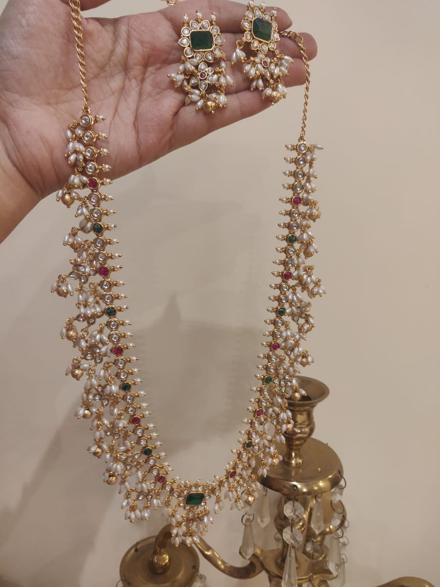 Emerald Pearl Traditional Necklace Set