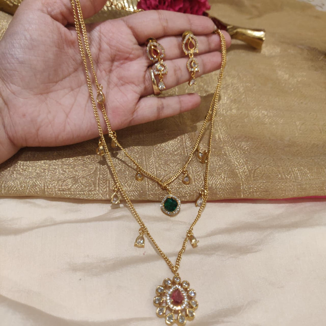 Emerald & Ruby Layered Necklace Set