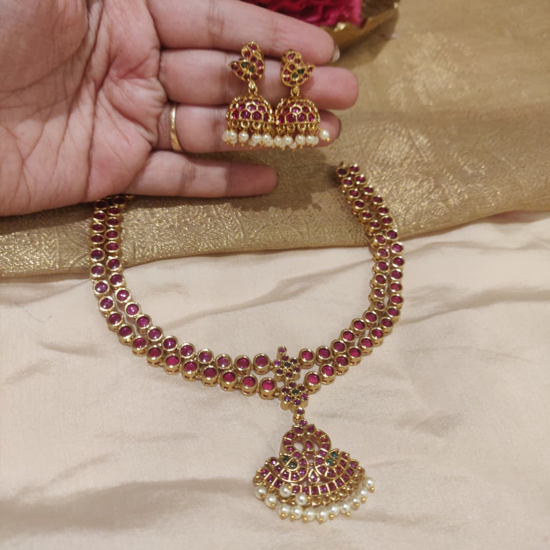 Elegant Ruby & Pearl Necklace Set
