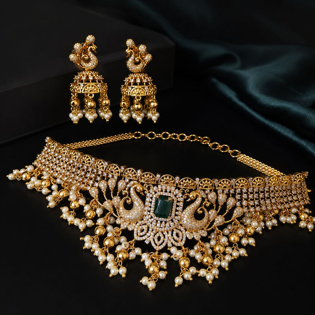 Ornate Green AD Stone Peacock Choker