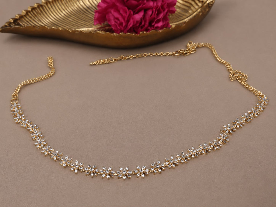 Lustrous Golden Chain Adjustable AD Floral Stone waistbelt