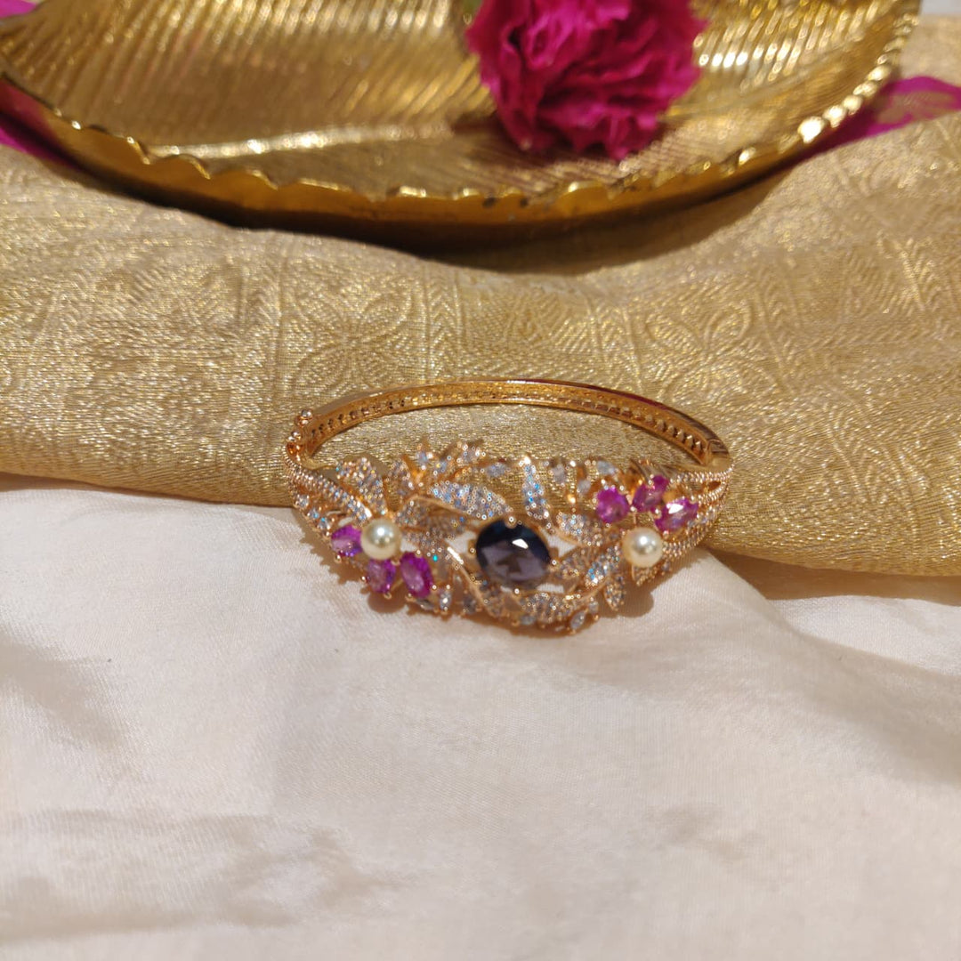 Opulent Floral Rosegold Purple Pink AD Stone Pearl Kada