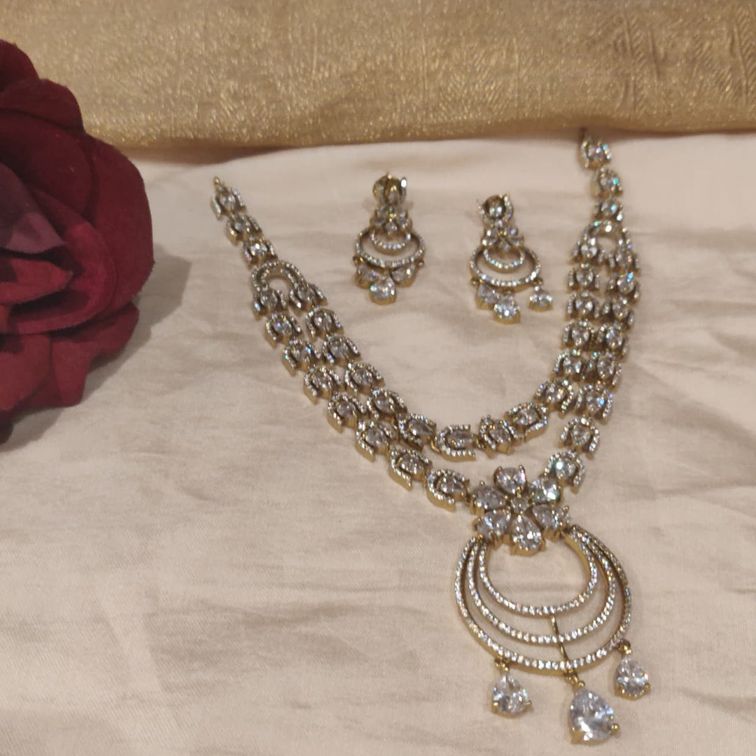 Enchanting Crystal AD Stone Floral 2 Layer Necklace